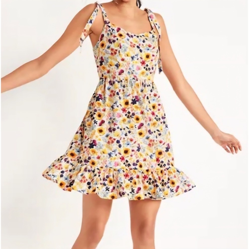 Old Navy Cami Dress Small White Floral Tie Shoulder Pockets Cottagecore Sundress